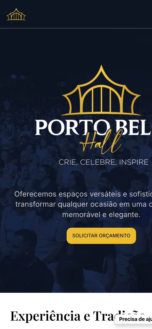 Site Portobelo Hall no celular