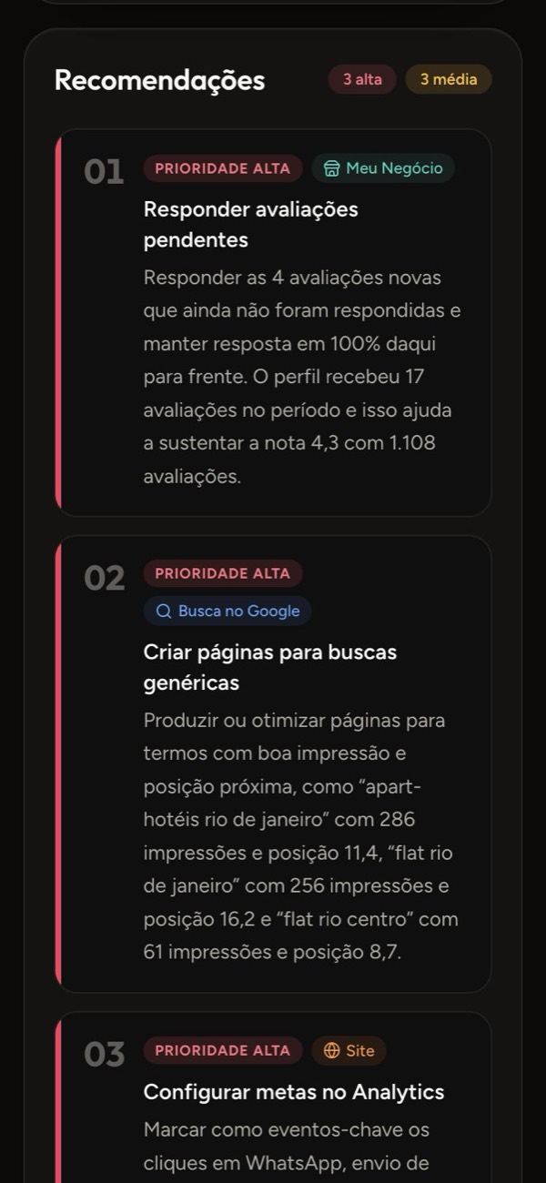 O que fazer no próximo mês: tela do relatório de resultados no LUME Hub